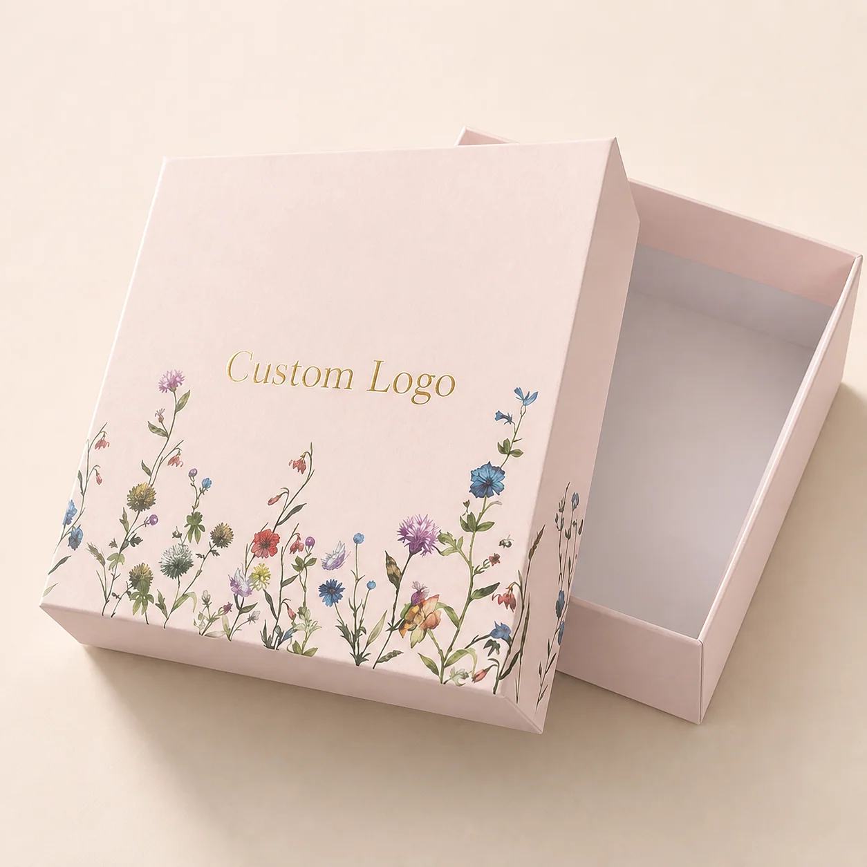 Custom Blush Pink Floral Rigid Gift Boxes with Lift-Off Lid customization example