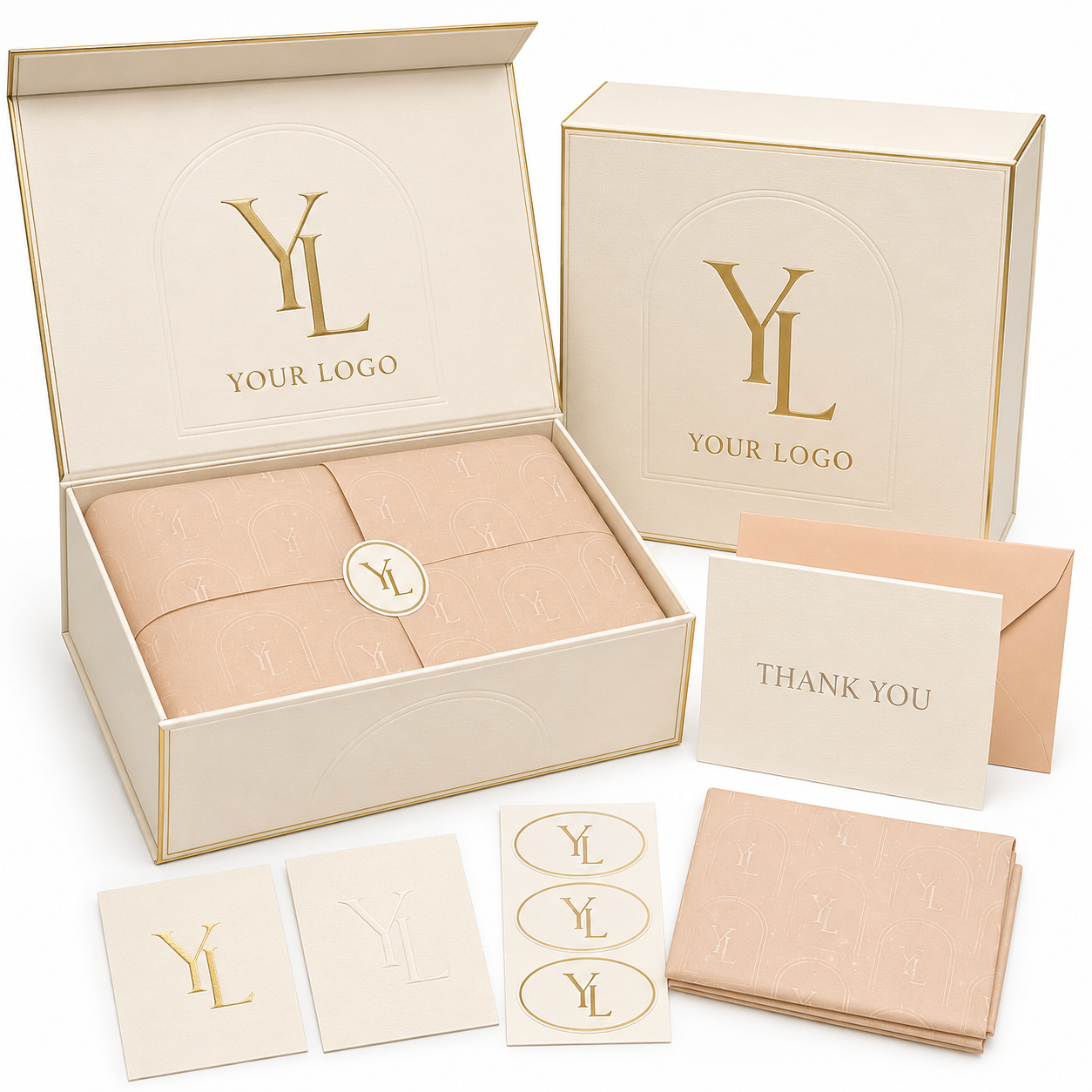 Custom Ivory Magnetic Gift Boxes with Embossed Logo & Tissue Paper main view