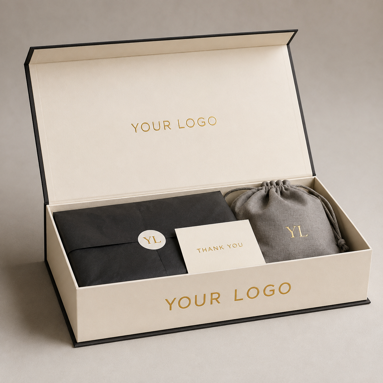 Custom Magnetic Closure Gift Boxes with Branded Pouch & Tissue Paper factory customization example