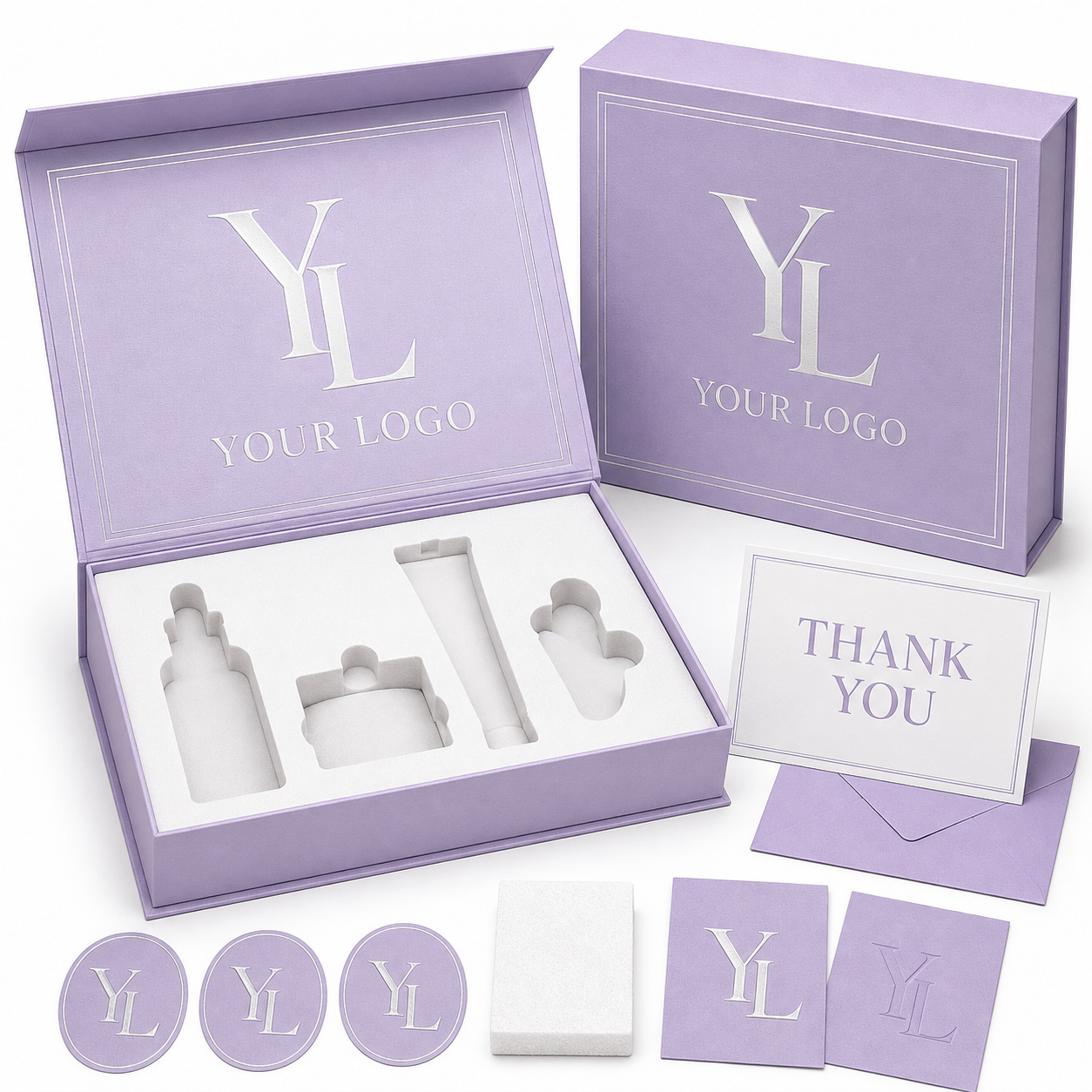 Custom Lavender Magnetic Cosmetic Gift Boxes with Foam Inserts main view
