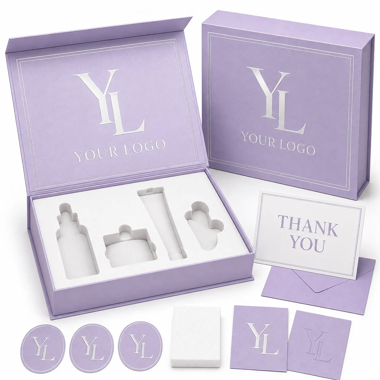 Cajas Cosméticas de Regalo Magnéticas Lavanda con Insertos de Espuma