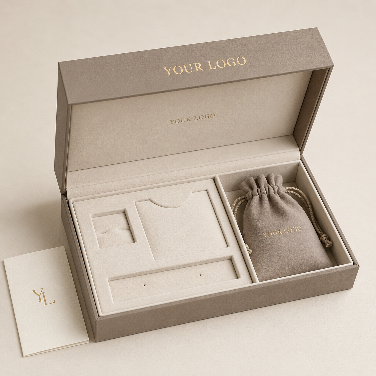 Custom Jewelry Packaging Boxes with Precision Inserts & Suede Pouches factory customization example